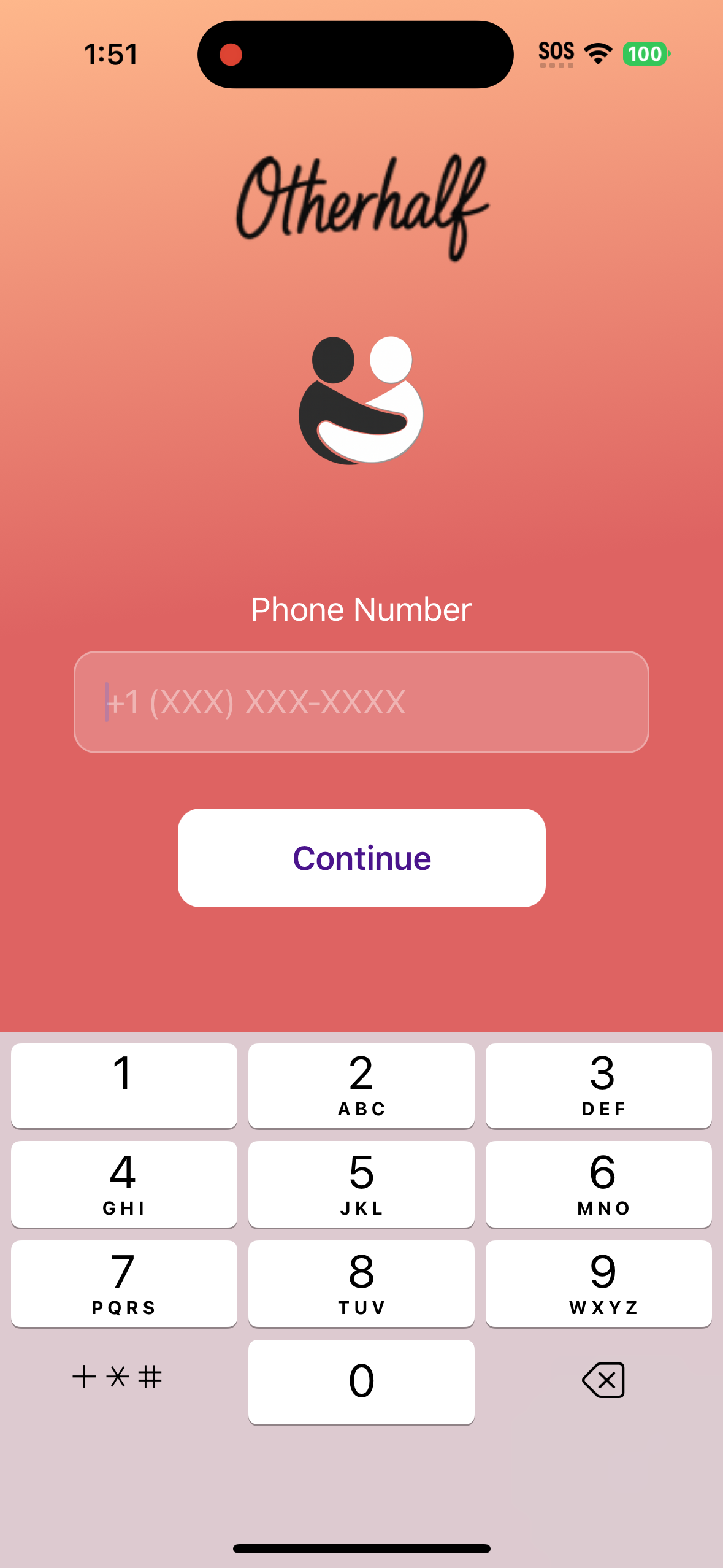 Otherhalf sign up screen